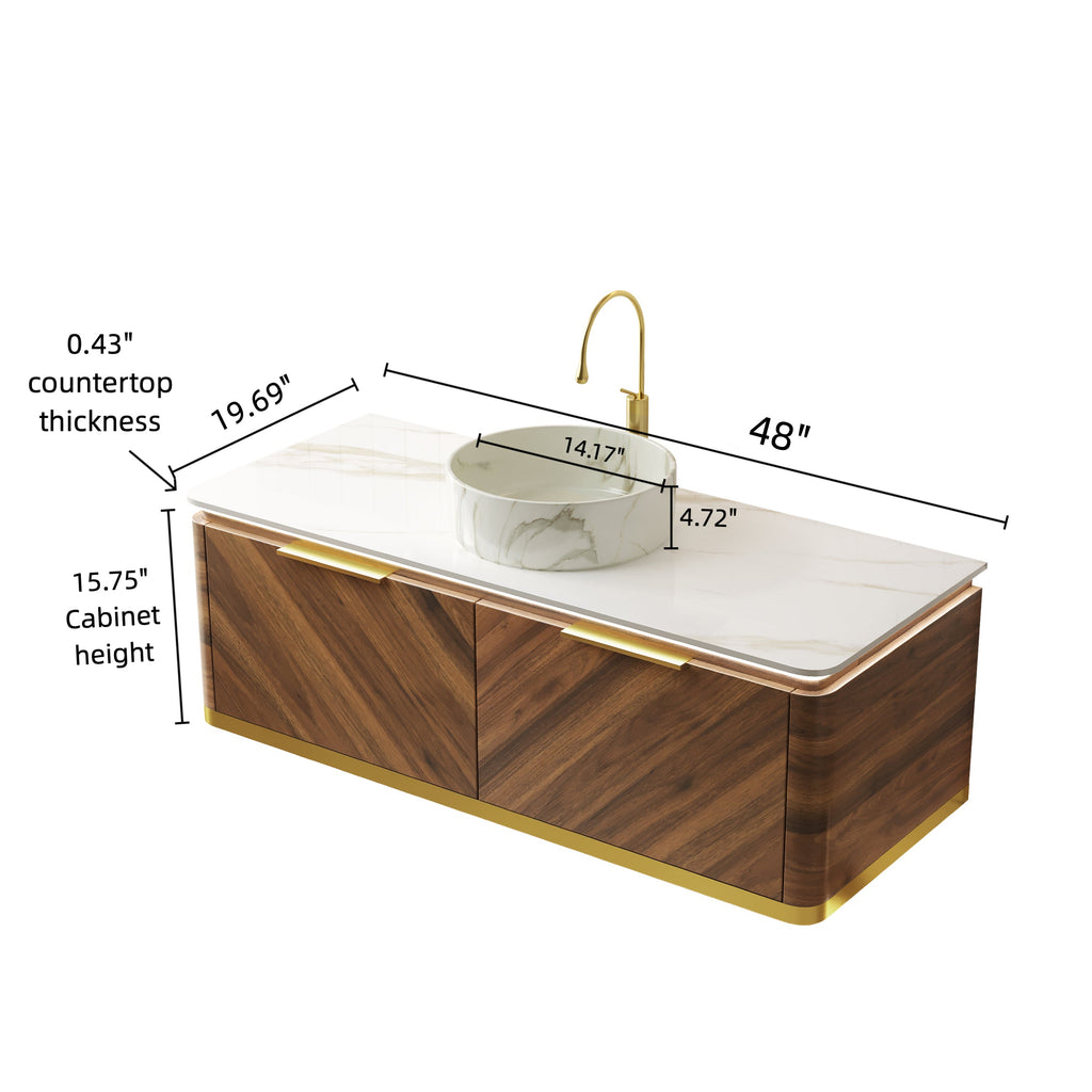 DIPA 48" Bathroom Vanity & Sink with Sintered Stone Top - Dark Walnut