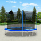 12Ft Trampoline with Basketball Hoop and Safety Net - Blue