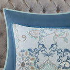8 Piece Cotton Floral Reversible Comforter Set with Decorative Pillows - Blue