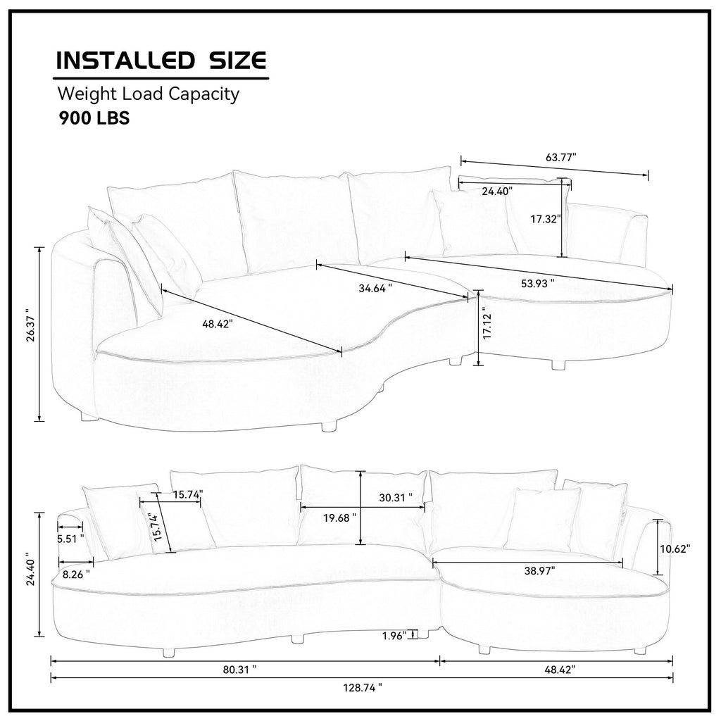 128.74 Inch Modern Sectional Curved Sofa Couch