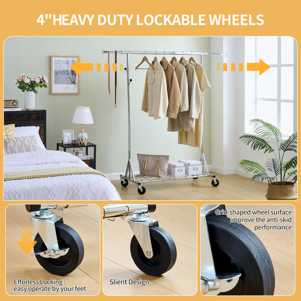 Heavy Duty Rolling Clothes Rack with 600 lbs Capacity - Iron