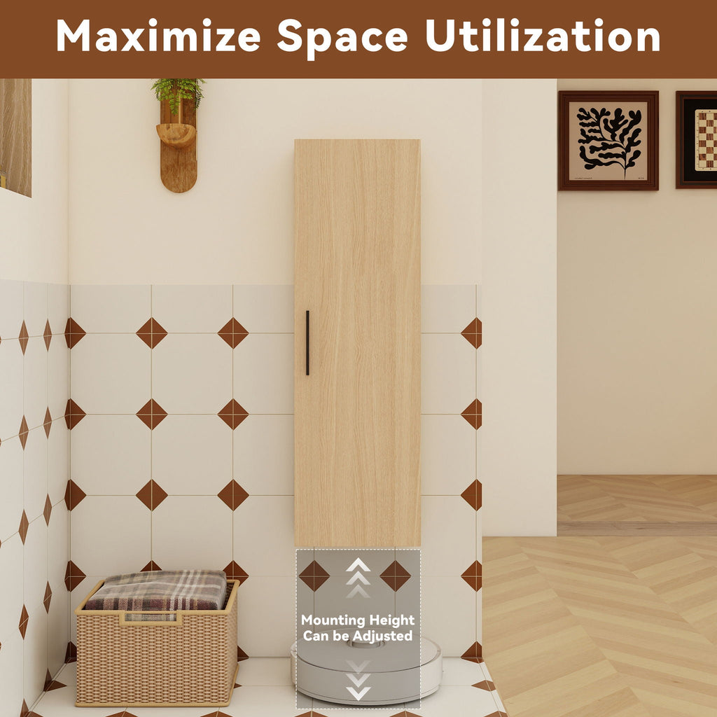 Tall Floating Bathroom Side Cabinet with Adjustable Shelving - Light Oak
