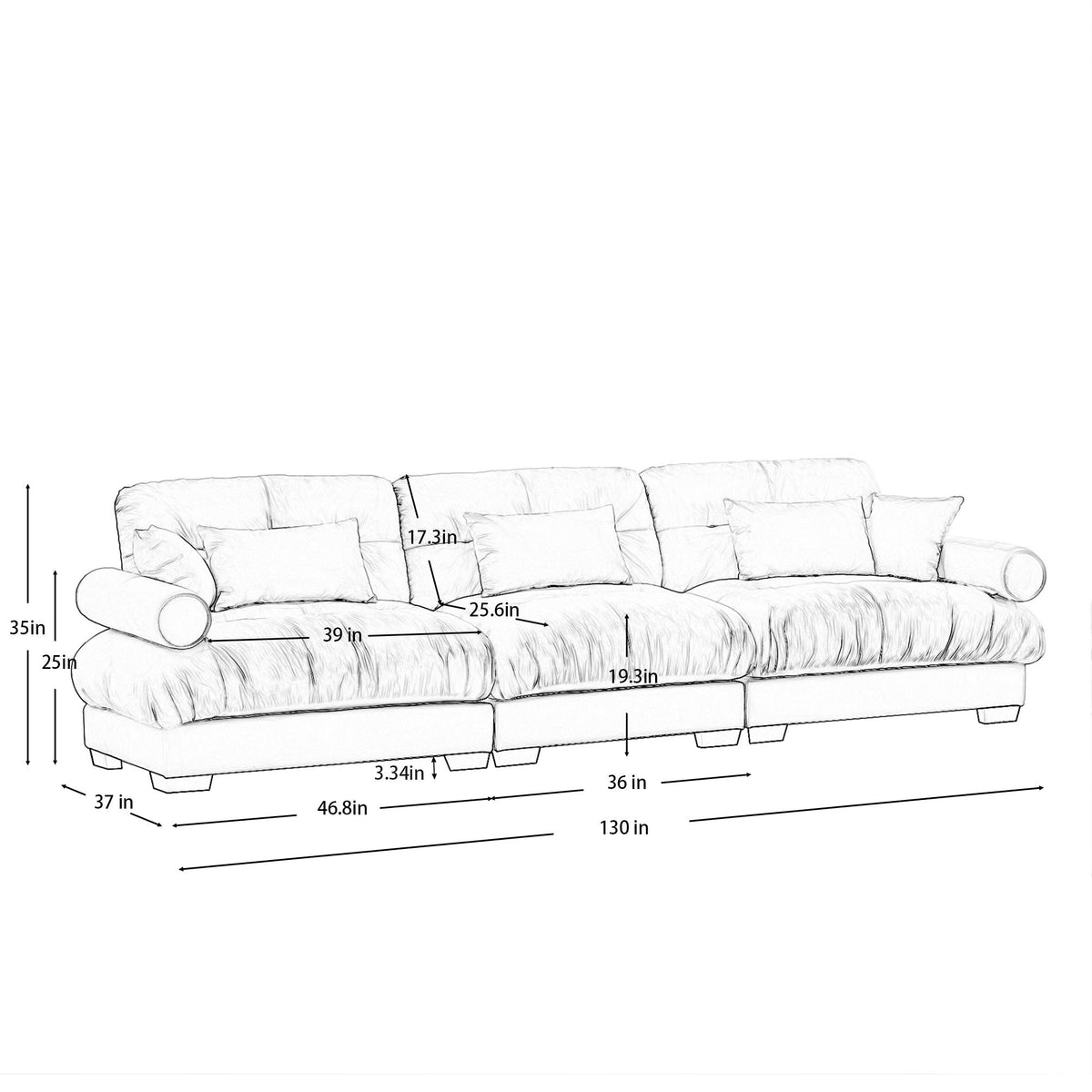 Modern Oversize Sofa with Cloud-Like Comfort - Fabric Stationary Sofa