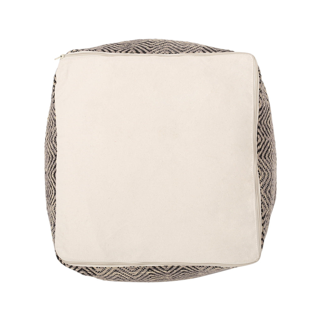 Handcrafted Cotton Pouf with Chevron Pattern - Brown