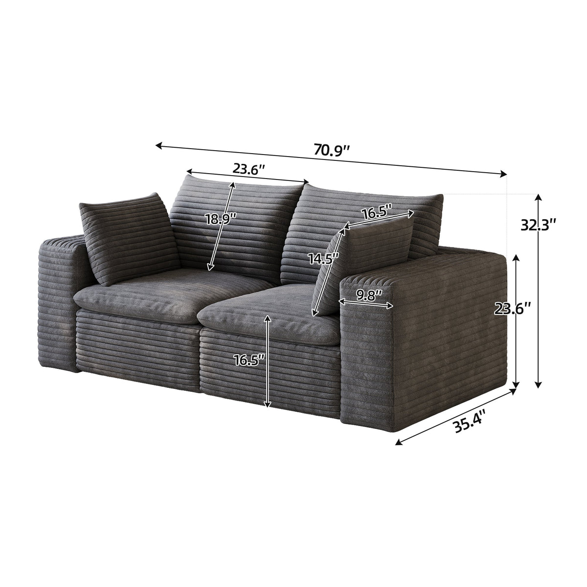 71" Cloud Sofa in Corduroy Fabric with Modular Design - Beige
