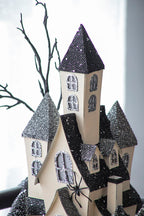 Cardboard Lighted Haunted House with Lights - Beige / Black