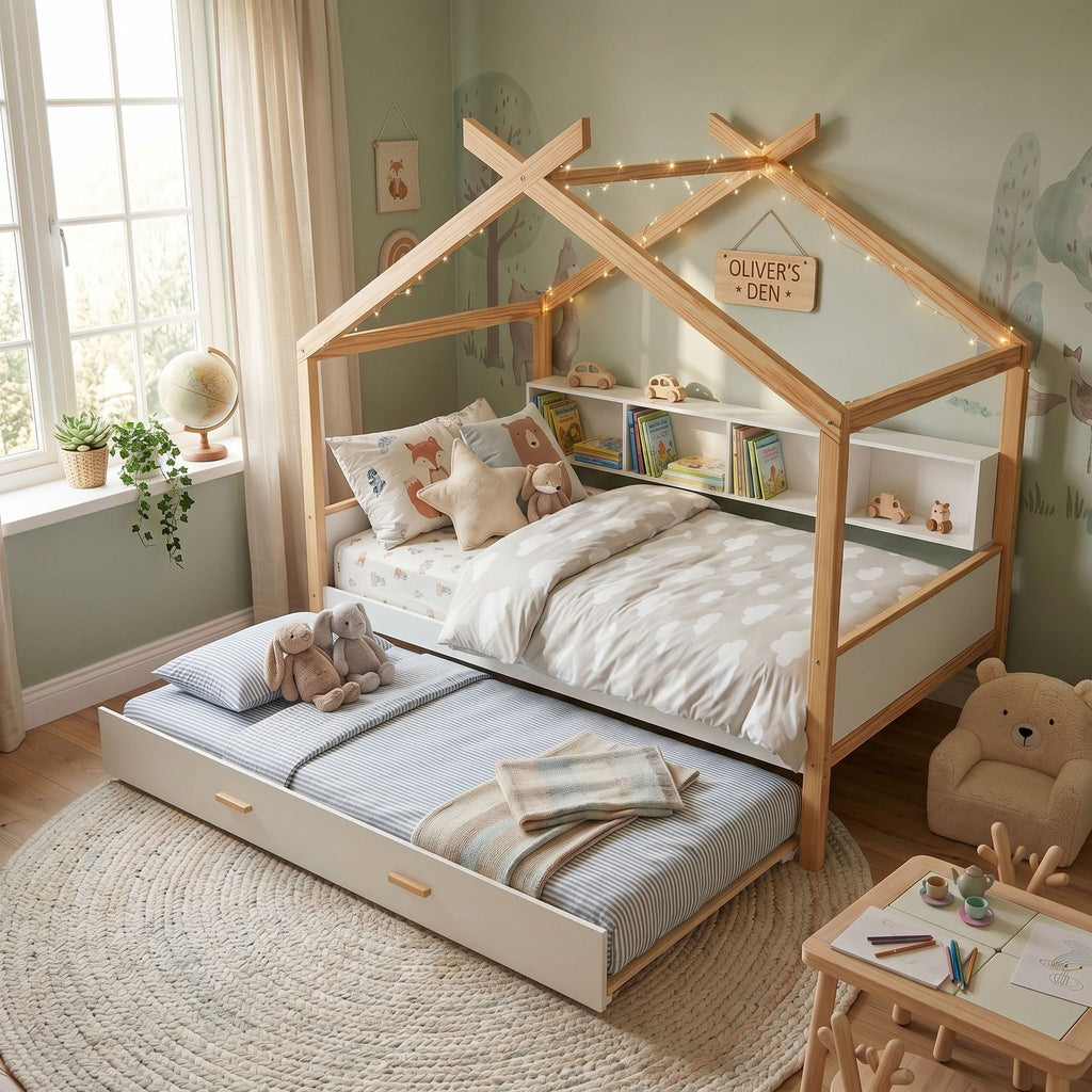 House Bed With Bookshelf Storage and Integrated Shelves - White