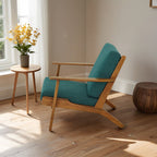 Modern Genuine Lounge Chair with Mid-Century Design - Light Blue