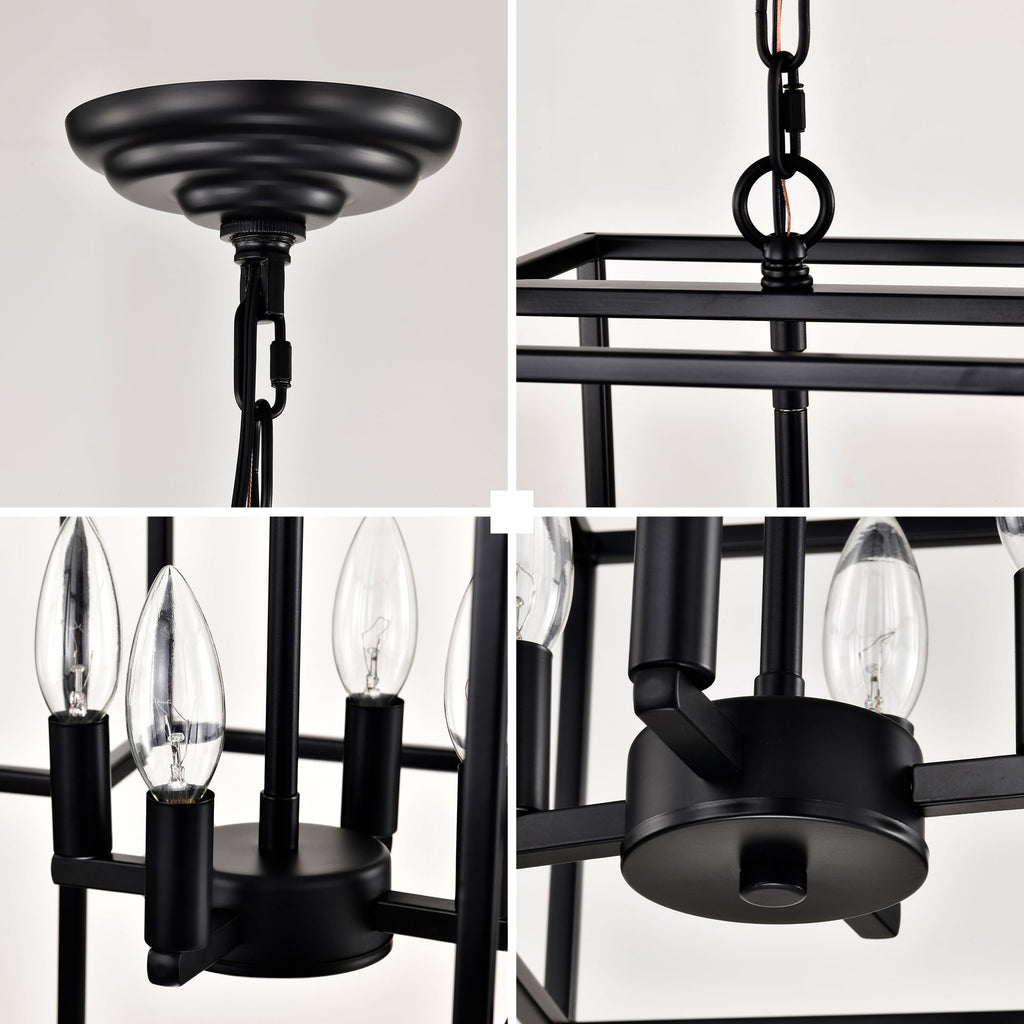 4 Light Metal Lantern Pendant Light with Adjustable Height - Black or Gold