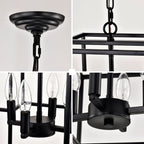 4 Light Metal Lantern Pendant Light with Adjustable Height - Black or Gold