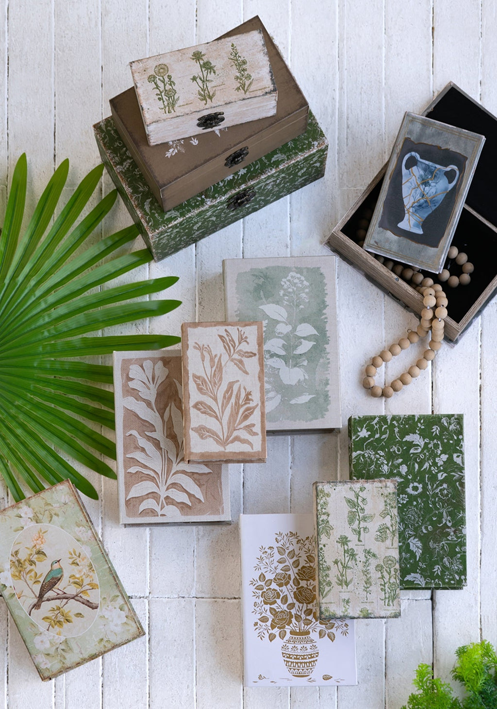 Rustic Floral Decorative Book Boxes with Hidden Storage - Set of 2