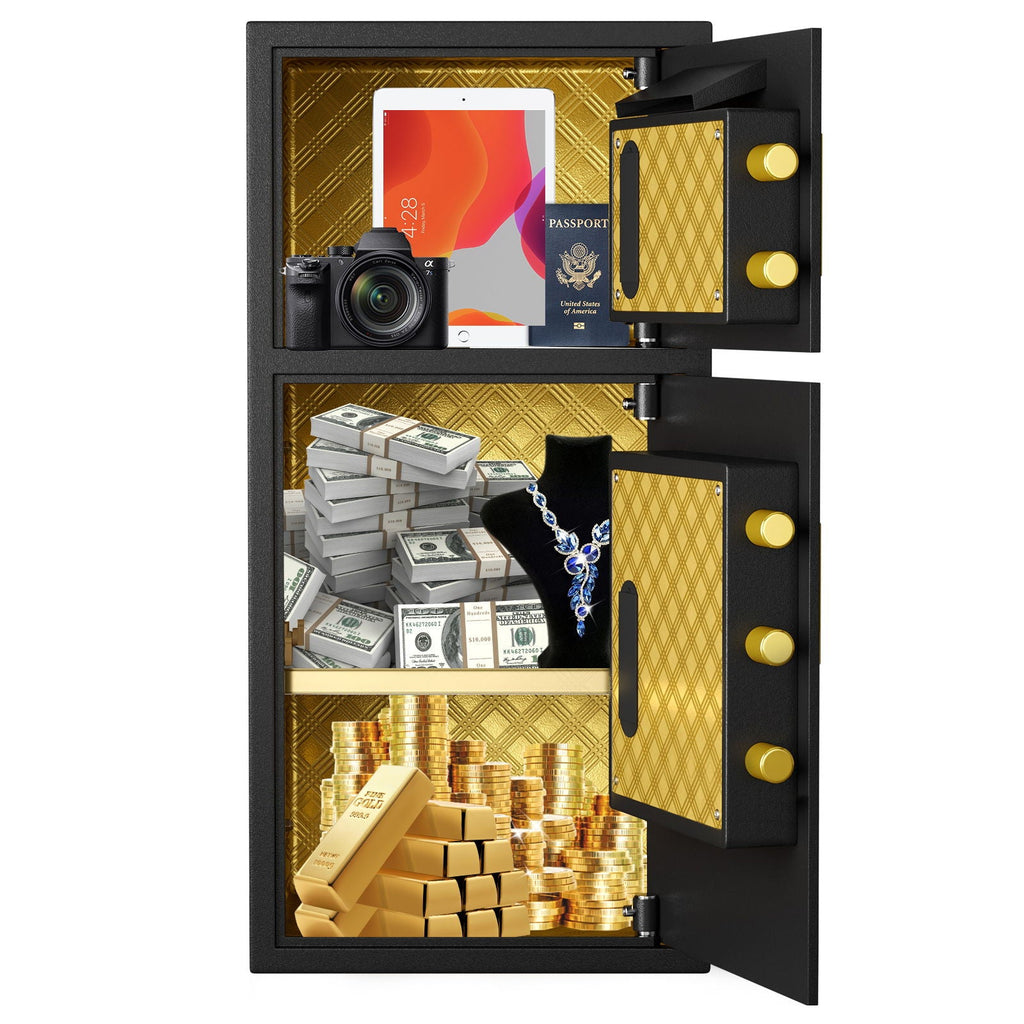 Large Double Door Digital Security Safe with Fireproof and Waterproof Bag - Black