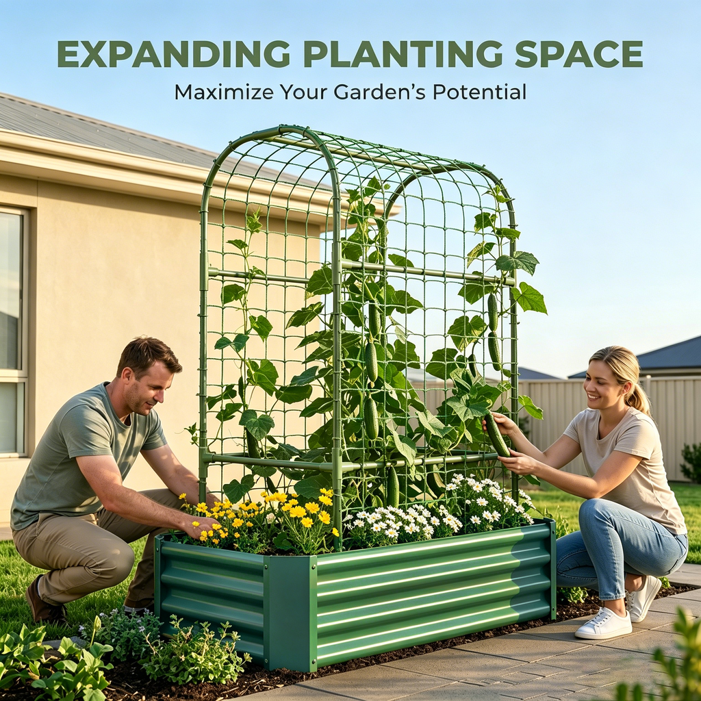 2-in-1 Raised Garden Bed with Trellis