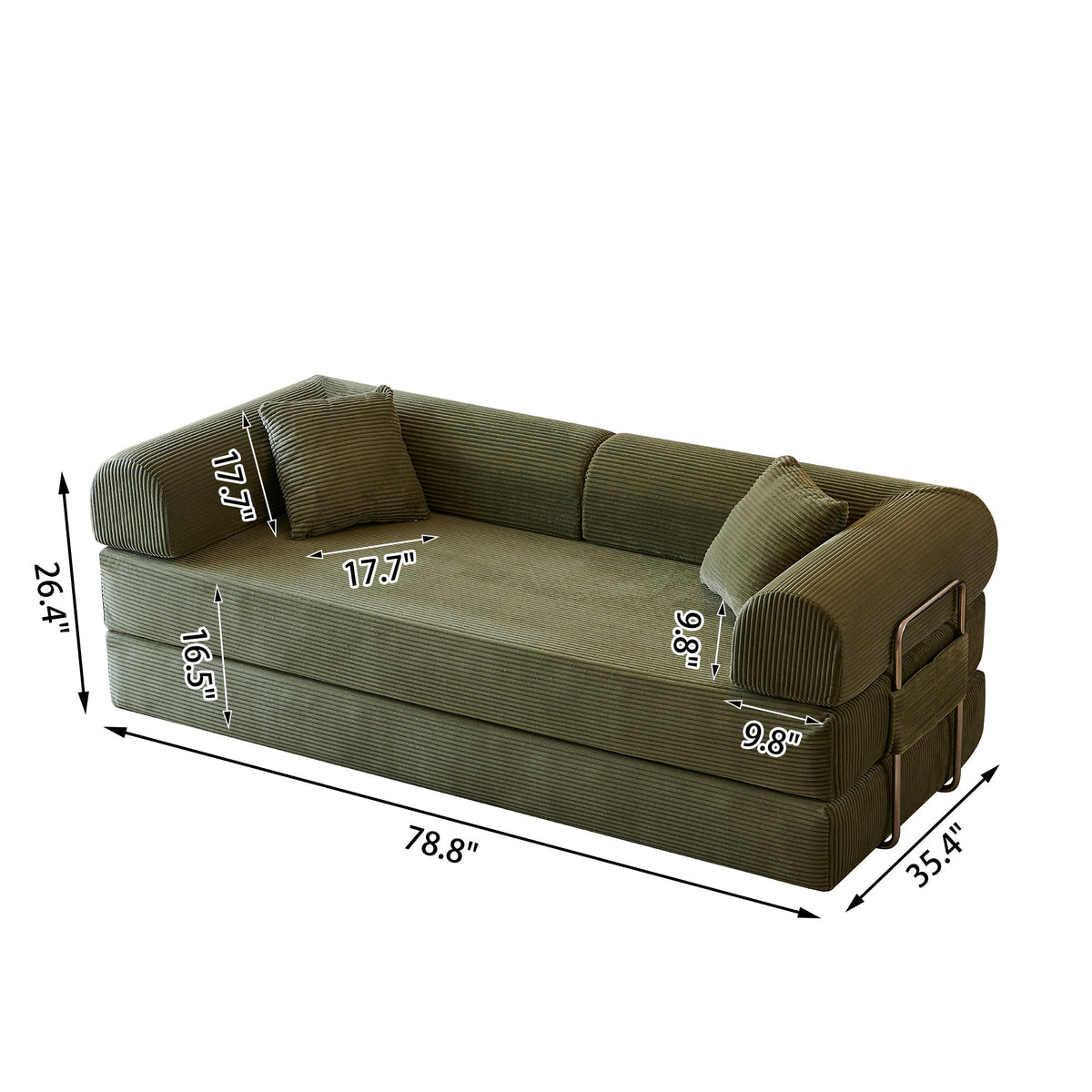 78.8" Compression Sofa - Convertible Floor Sofa Bed with Plush Fabric - Green