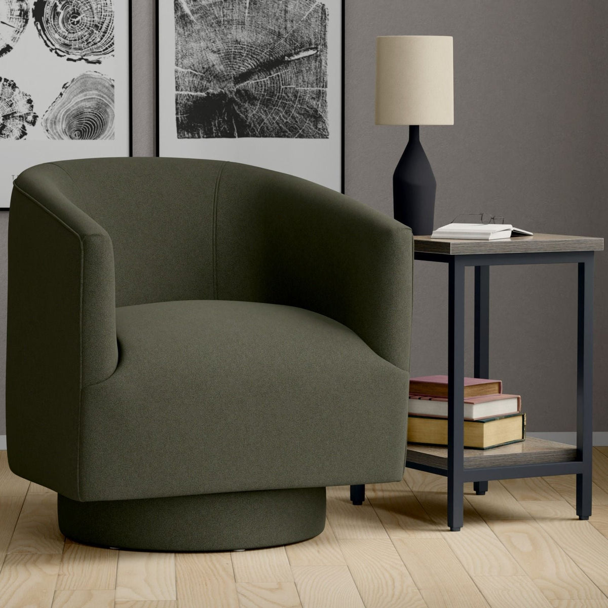 Fabric Swivel Accent Chair with Compact Design - Light Blue, Dark Green, White, Gray, Blue