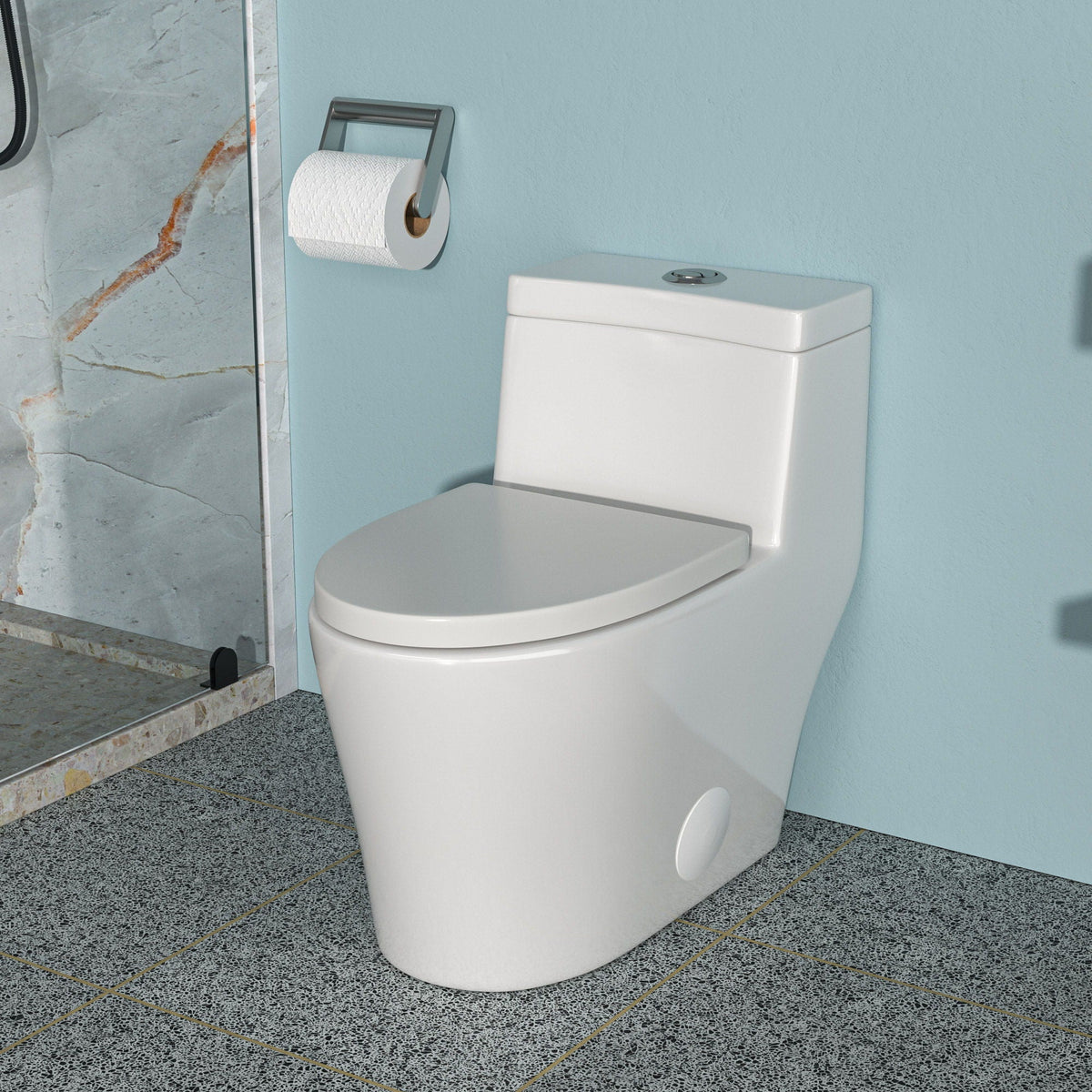 Dual Flush 1 Piece Toilet with Soft Closing Seat - White