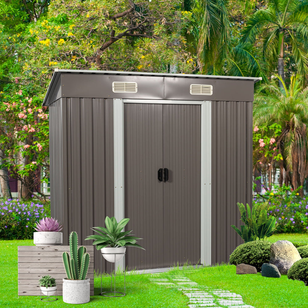 Outdoor Storage Shed with Galvanized Steel Construction - Gray or White