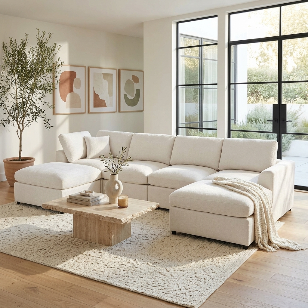 130.3" Chenille Modular Sectional Sofa with Removable Cushions - 6-Seater