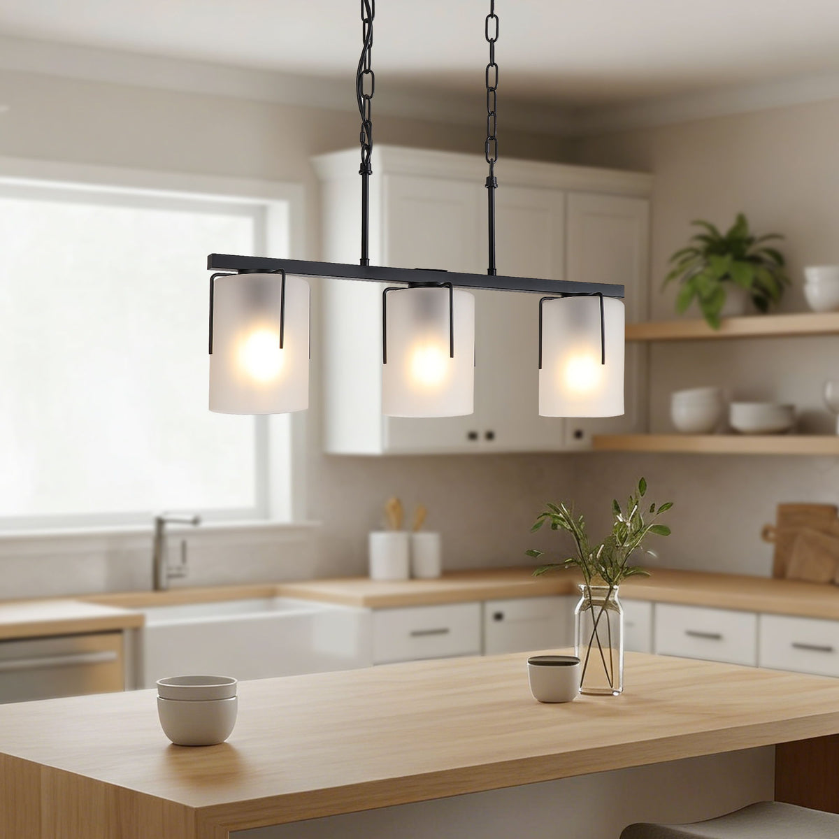 Adjustable Cylindrical Pendant Light with Frosted Glass Shade - Black or Gold