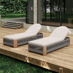 Outdoor Chaise Lounge Chair with Adjustable Backrest and Cushion - Beige