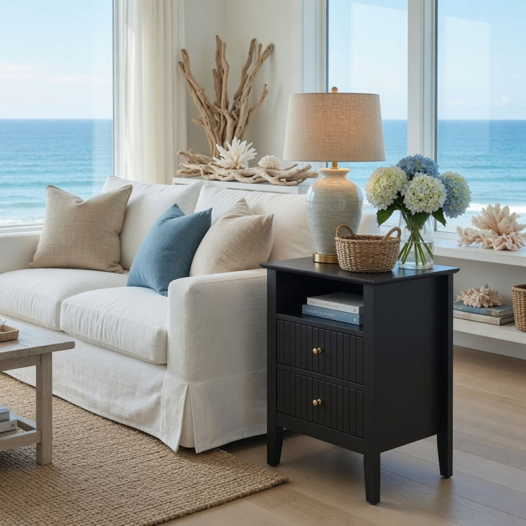 Fluted Nightstand with 2 Drawers and Soft-Close Slides - Multiple Colors