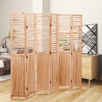 Light Brown Panel Folding Room Divider with Metal Hinges - Solid Wood