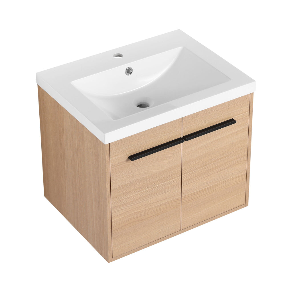 Bathroom Vanity Set with Resin Countertop Sink and 2 Doors - Light Brown Oak