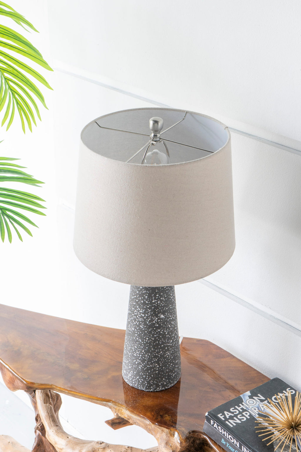 Artisan Multicolor Glass Table Lamp with Linen Shade - Black & Beige