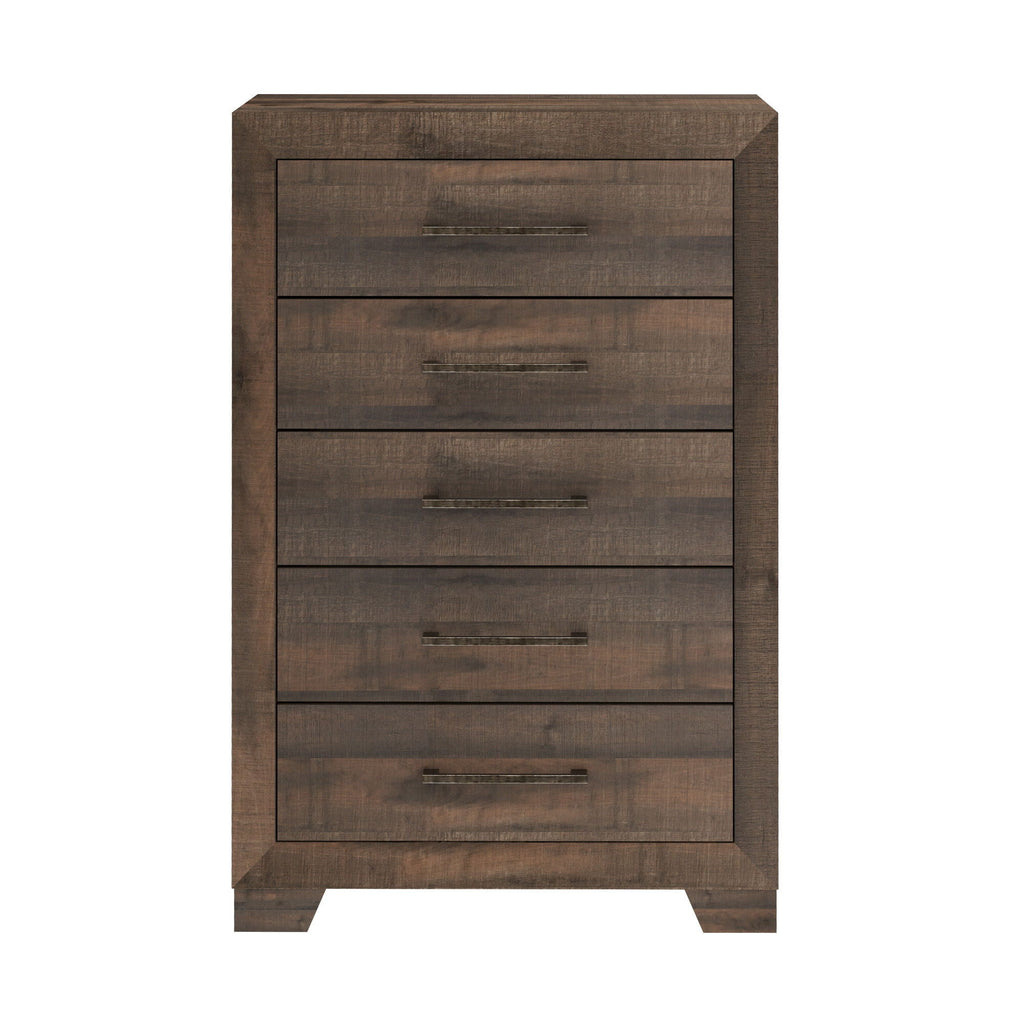 5 Drawer Chest With Casual Style - Wood Accent Chest - Brown