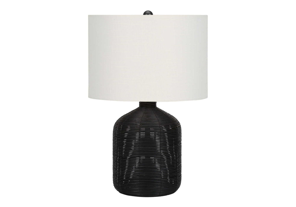 Modern Rattan Table Lamp with Fabric Shade - Light Brown or Black
