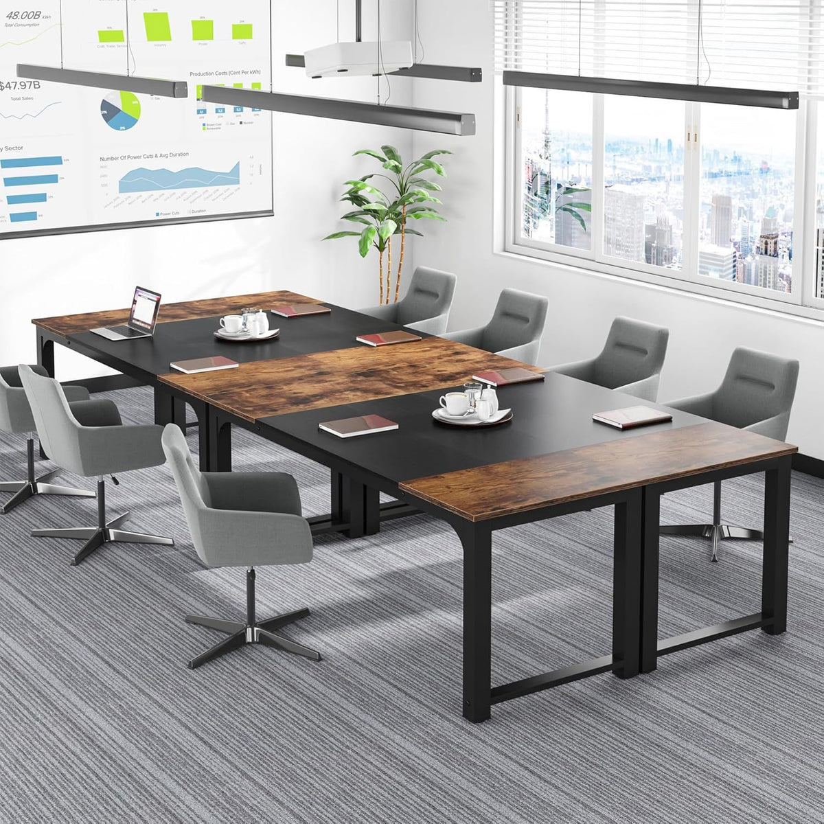 Executive Office Desk with Thick Frame - Brown / Black