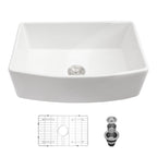 Ceramic Farmhouse Sink Apron Front Single Bowl with Arch Edge - White
