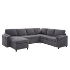 Convertible U-Shaped Sectional Sofa Bed with USB Ports and Storage – Black, Dark Gray, Blue