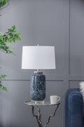 Ellis Glass Table Lamp with Blue Base and Linen Shade
