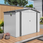 Outdoor Garden Storage Shed with Lockable Doors and Window - White / Gray