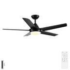 48" Black Ceiling Fan with Dimmable LED Light and Remote Control - Reversible Motor