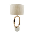 Oval Shape Metal Table Lamp with Cream Linen Shade - Metallic Gold