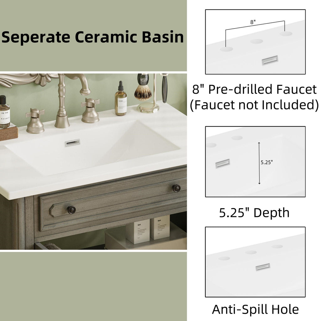 Vintage Bathroom Vanity With Sink and Soft-Close Doors - Dark Gray or White