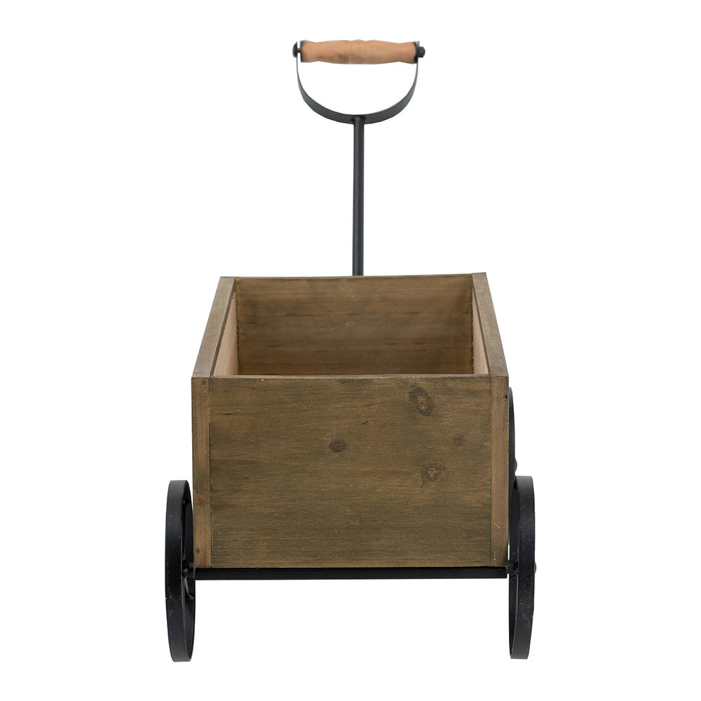 Rustic Wooden Wagon Planter with Metal Wheels - Brown Black