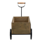 Rustic Wooden Wagon Planter with Metal Wheels - Brown Black