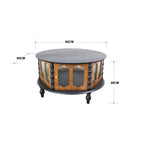 Round Storage Coffee Table with Fluted Glass Doors - Black or Dark Brown
