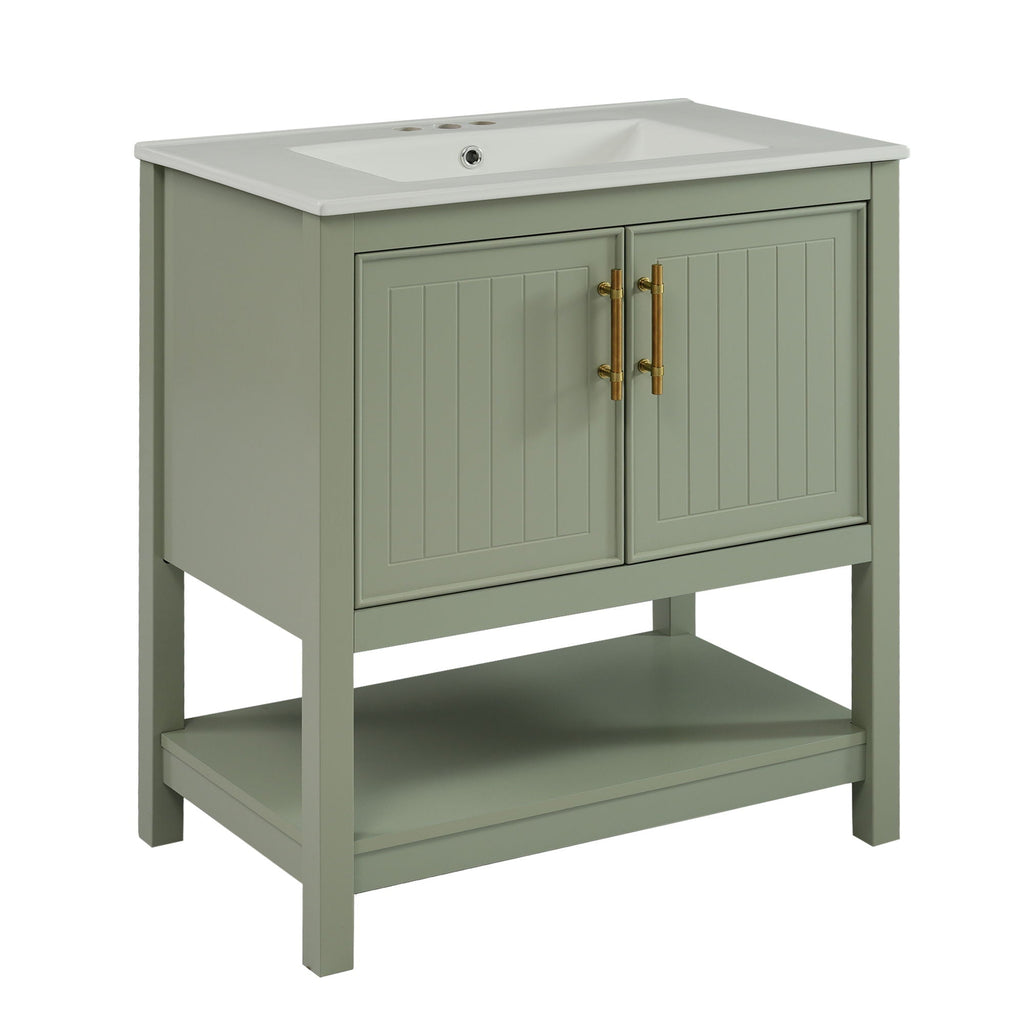 Elegant Bathroom Vanity with Ceramic Sink and Storage - White or Green