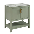 Elegant Bathroom Vanity with Ceramic Sink and Storage - White or Green