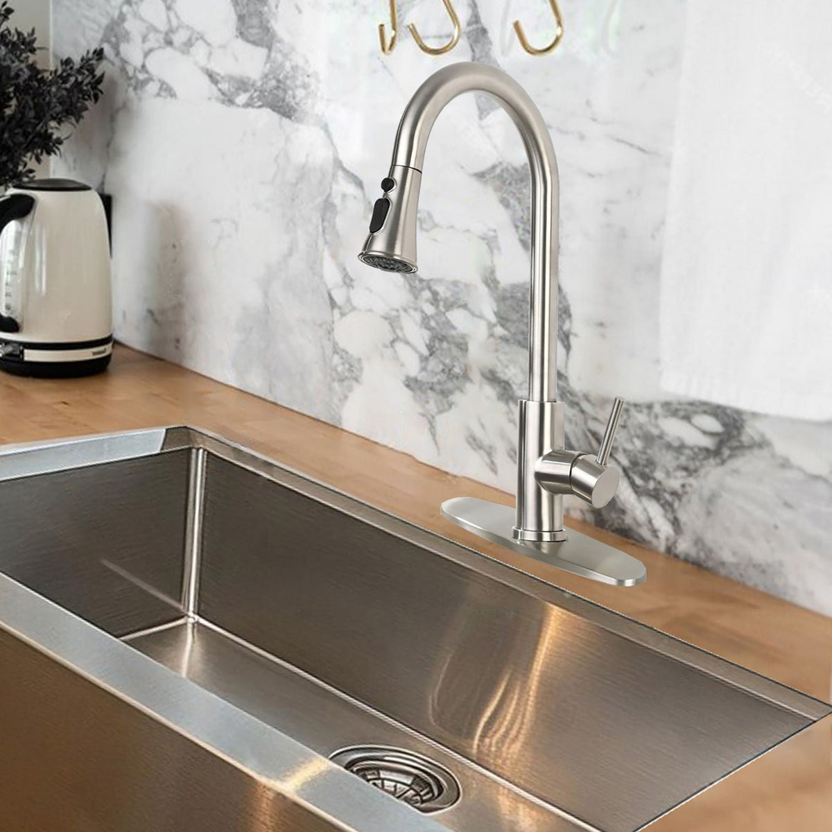 Classic High Arc Kitchen Faucet with Pull Down Sprayer - Brushed Nickel