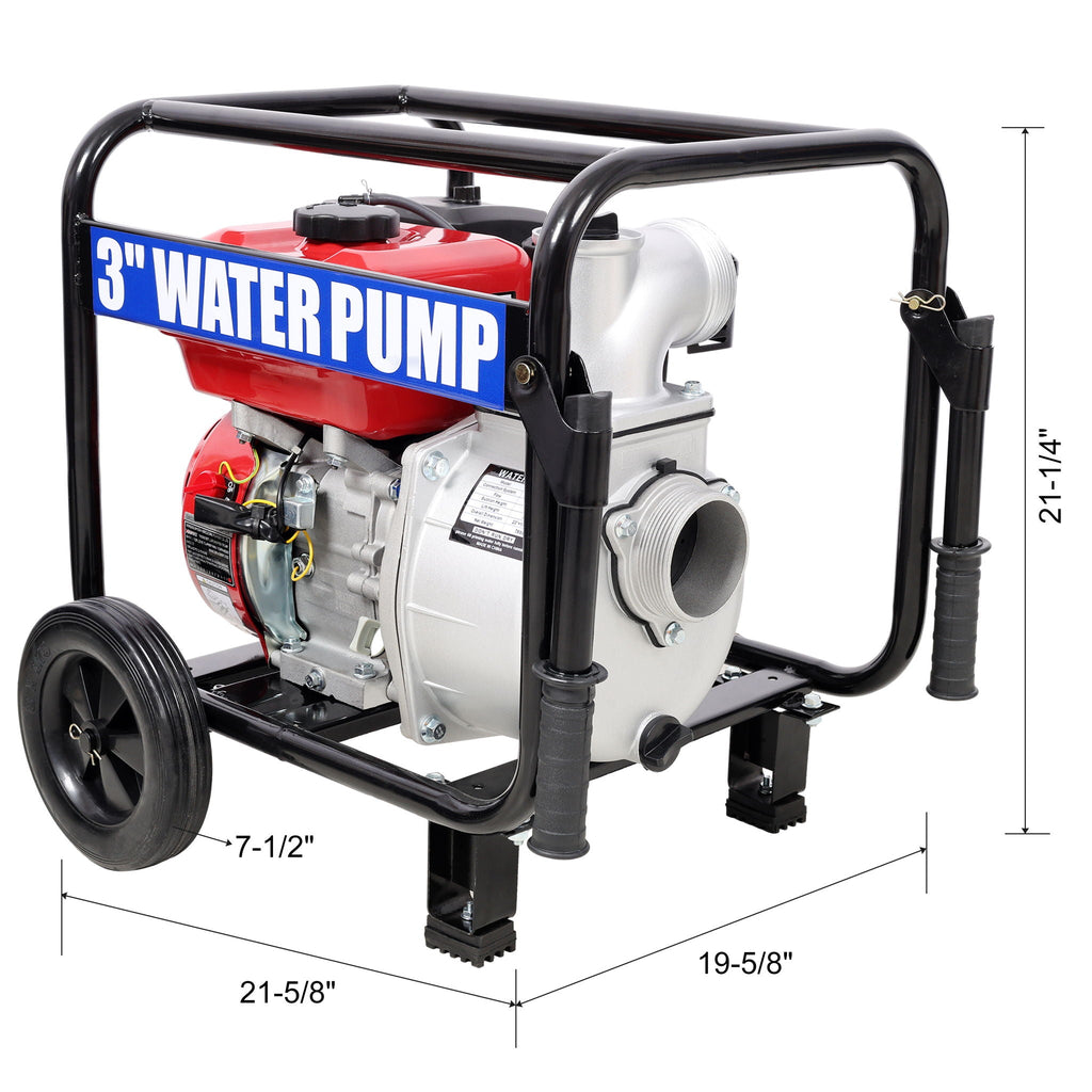 Gas Engine Powered Water Pump with Wheels and Handle – Black/Red