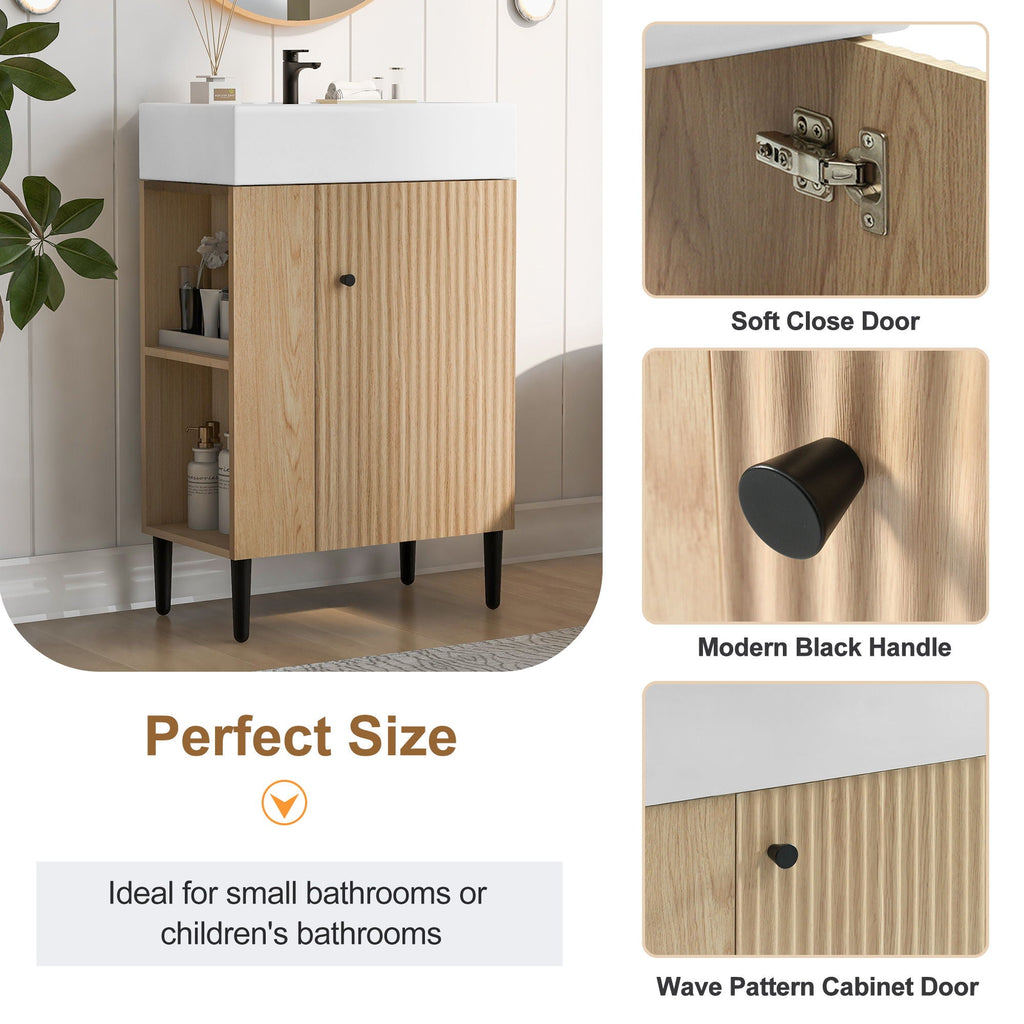 Bathroom Vanity with Single Ceramic Sink and Side Storage - Multiple Colors
