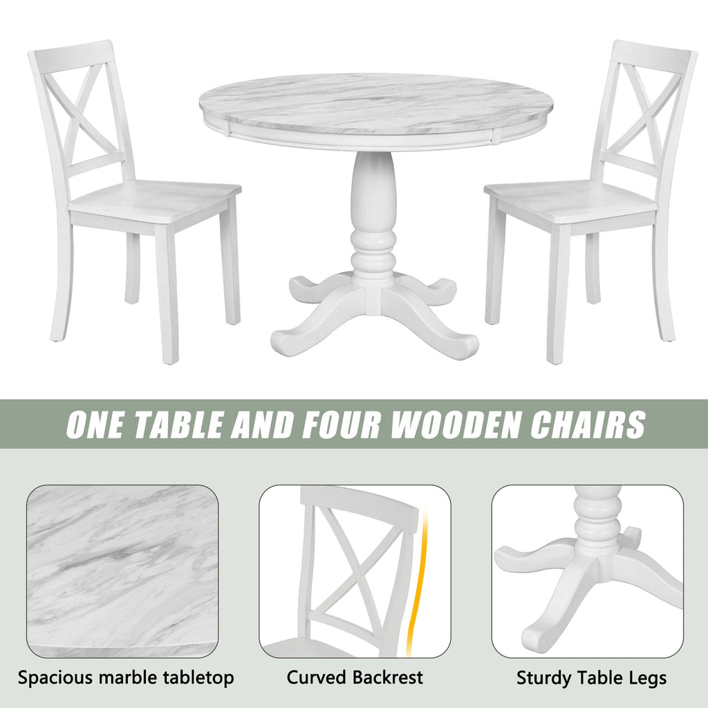 5-Piece Solid Wood Dining Set — White or Dark Gray