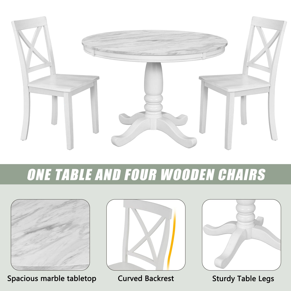 5-Piece Solid Wood Dining Set — White or Dark Gray