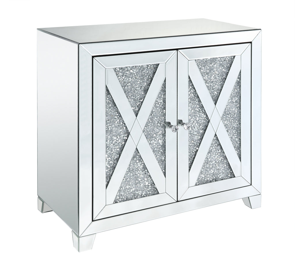 Mirrored Console Cabinet with Faux Diamond Inlay - Silver