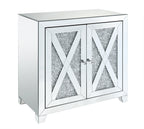 Mirrored Console Cabinet with Faux Diamond Inlay - Silver